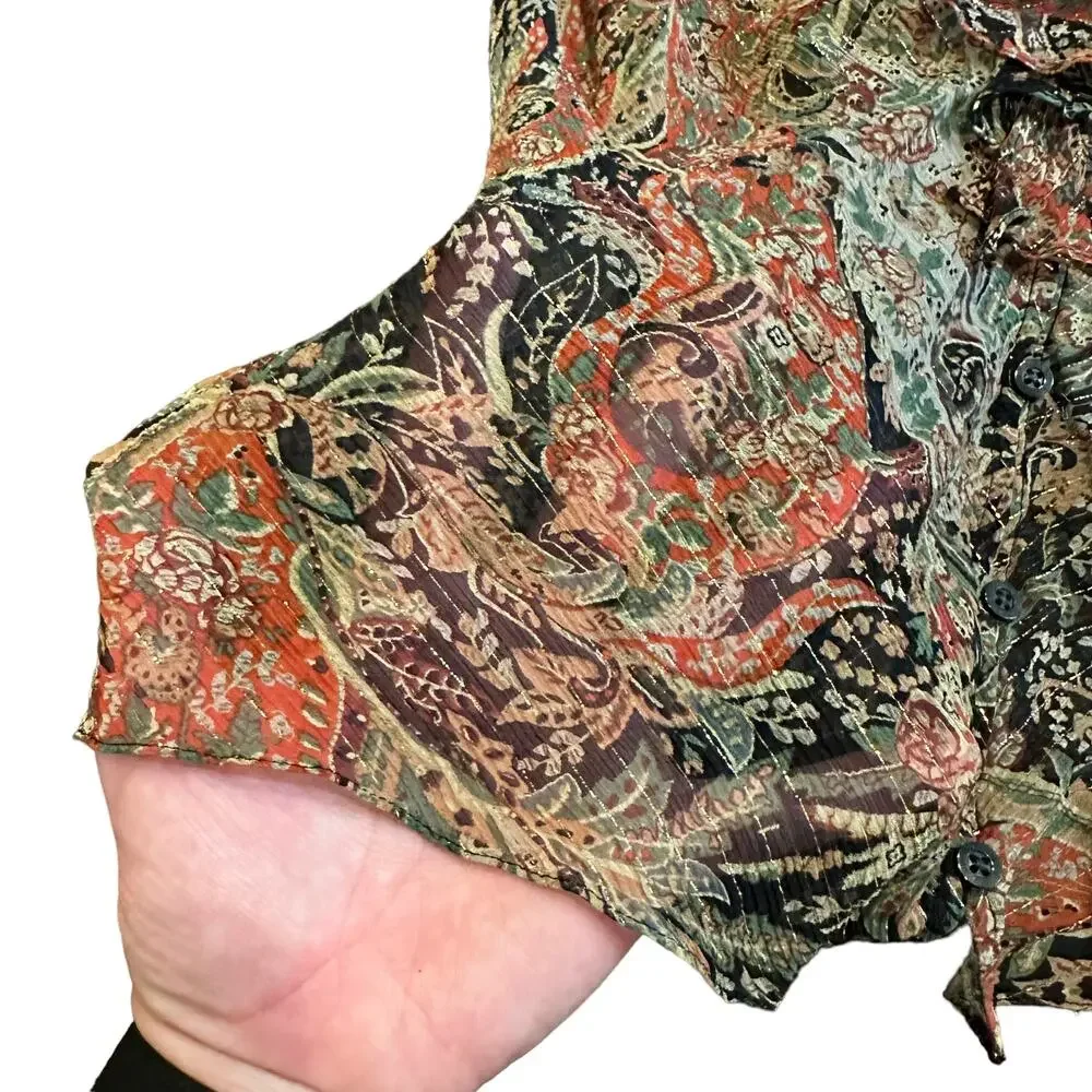 Ralph Lauren Womens metallic paisley ruffle tank blouse Size 14
